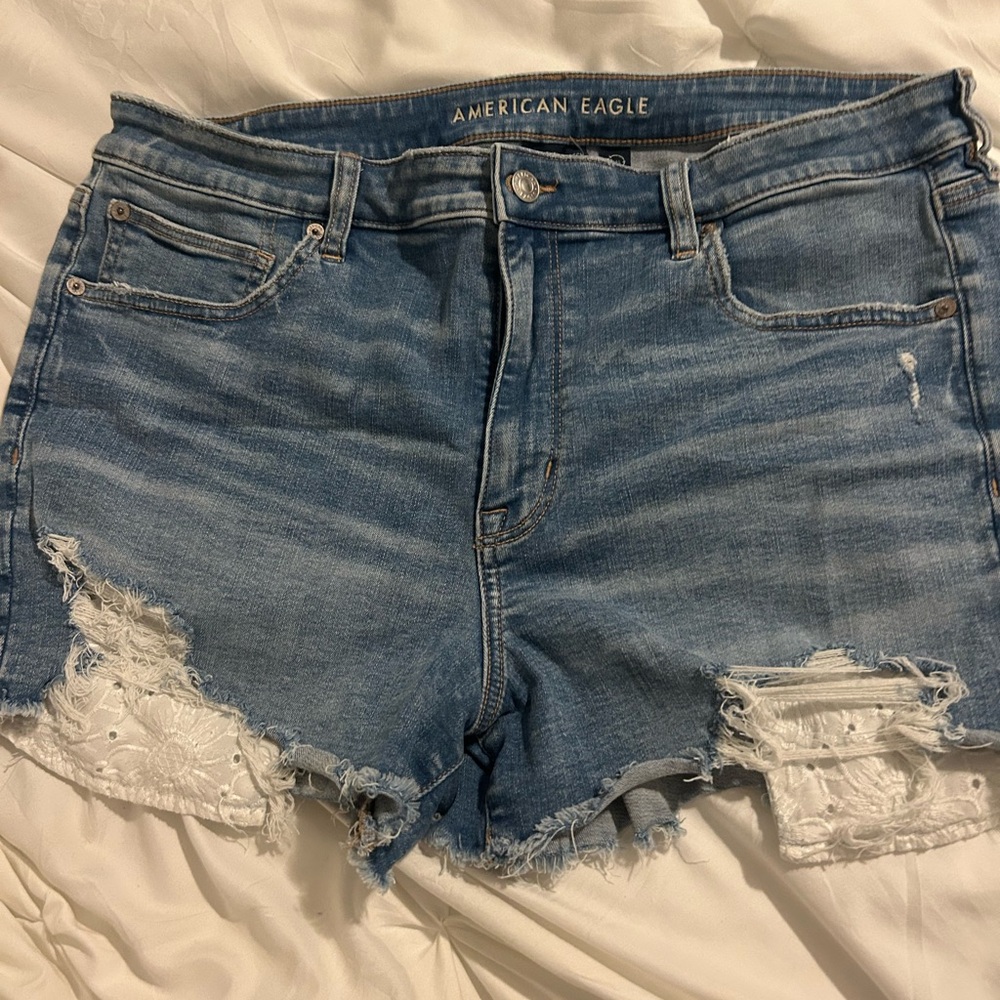 American Eagle Outfitters Light Blue Distressed Jean Shorts